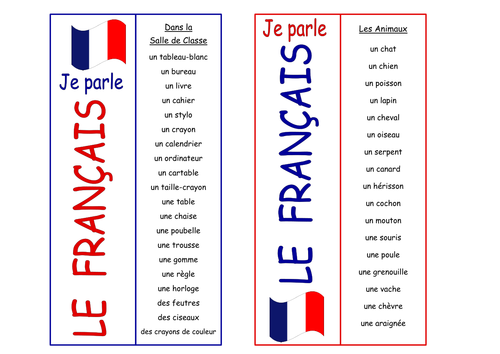 FRENCH -  Bookmarks with vocabulary