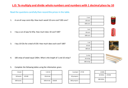Divide and multiply decimals by 10