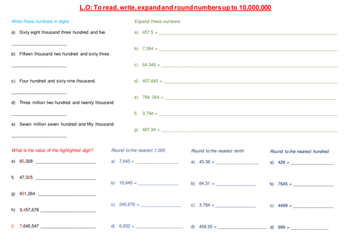 Read And Write Numbers Up To 10 000 Worksheet