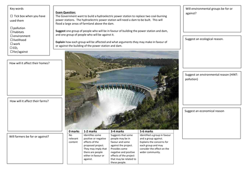 QWC Writing Frame with picture prompt - Hydroelectric Power Balanced Argument