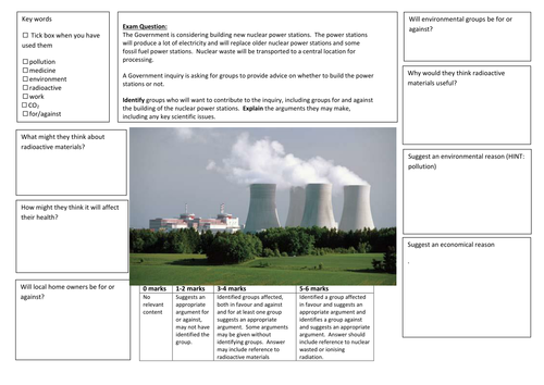 QWC Writing Frame with picture prompt - Nuclear Power Balanced Argument