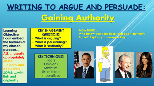 Writing to Argue/Persuade: Gaining Authority