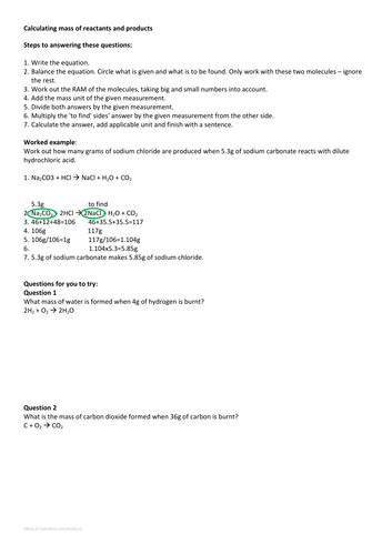 Calculating masses of reactants and products