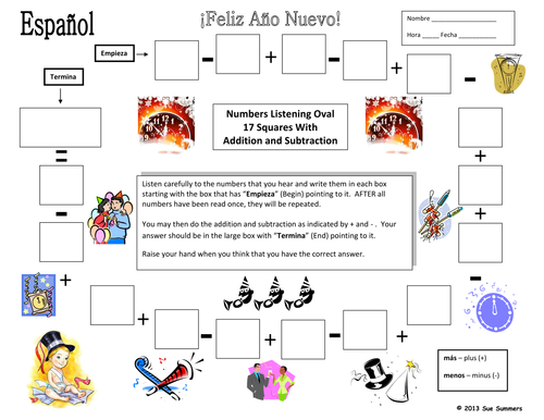 Spanish New Year Theme Numbers and Math Listening Activity