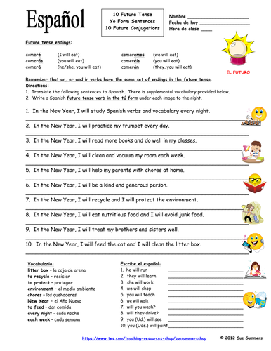 Students practice agreement in number and gender with this list of