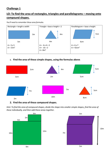 Area of compound shapes (including rectangles, parallelograms and