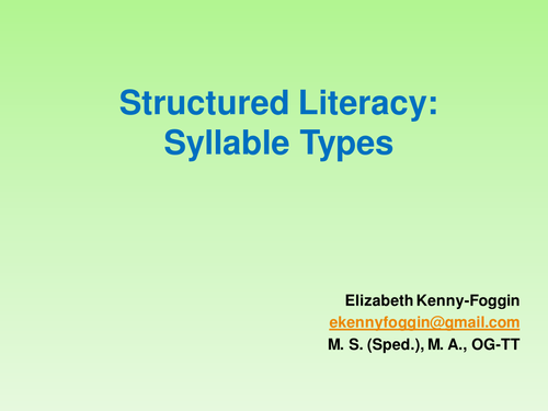 Know the Code: Power Point Presentation - Syllable Types
