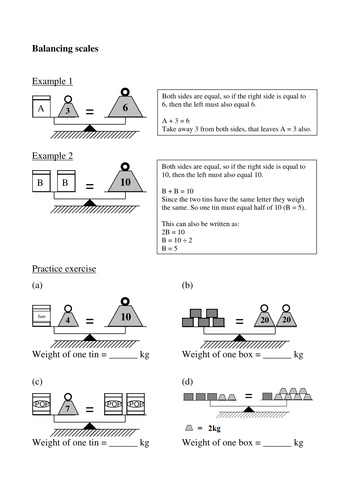 Introduction To Algebra Balancing Scales Teaching Resources