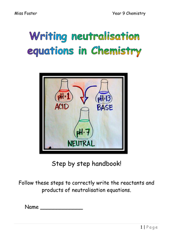 Writing Word Equations for neutralisation in Chemistry (Acids) booklet WITH questions