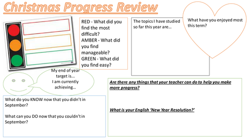 Mid-Year review sheet for students to reflect on progress. 