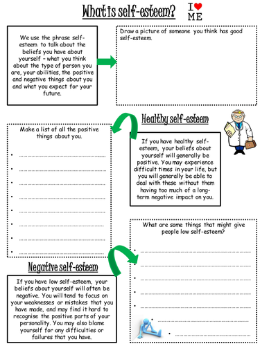 self esteem worksheet teaching resources