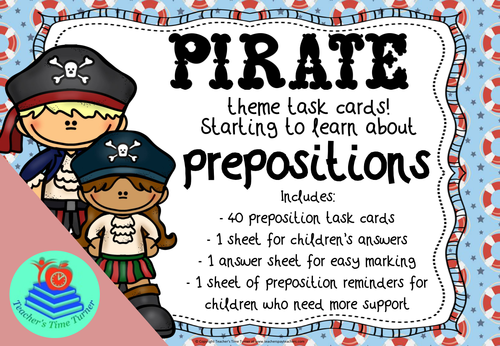 Prepositions task cards - pirate theme