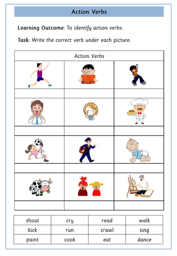 worksheet of action verbs by uk teaching resources tes