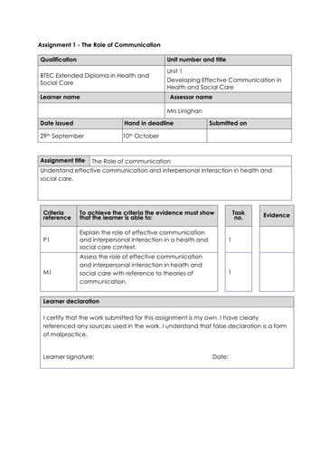 HSC BTEC Level 3 Unit 1 Effective Communication