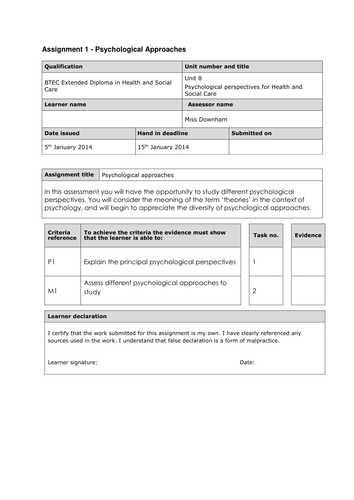 HSC BTEC Level 3 Unit 8 Psychological Perspectives