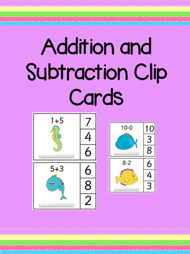 Addition and Subtraction Clip Cards - Fine Motor Skills