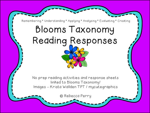 Blooms Taxonomy Reading Responses - Guided Reading - Shared Reading - Comprehension