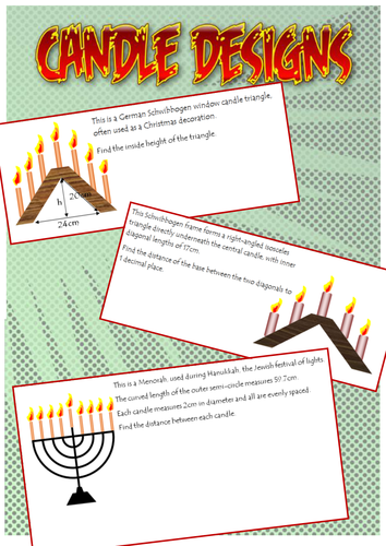 Christmas / Hanukkah maths candles task using Pythagoras and Circumference of semi-circles