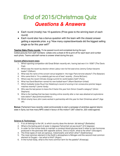 Massive End of Year/General Knowledge & Christmas quiz! Loads of different rounds!