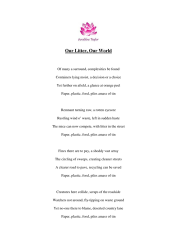 Our Litter Our World Poem