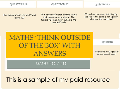 think outside of the box maths challenges ks2/ks3