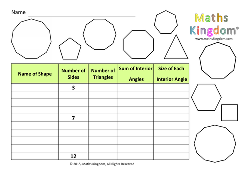 Investigation Interior Angles Regular Polygon