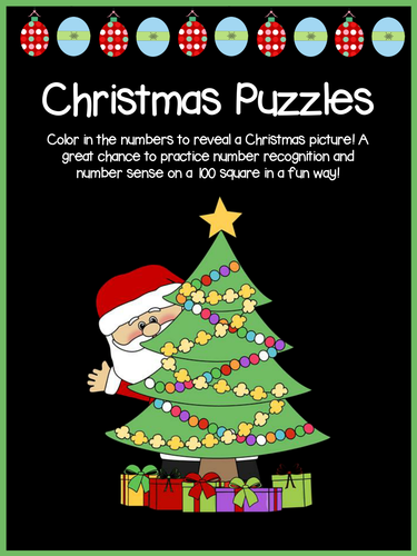 Christmas Puzzles - NO PREP! - Colour & Reveal 100 Square – Math Center