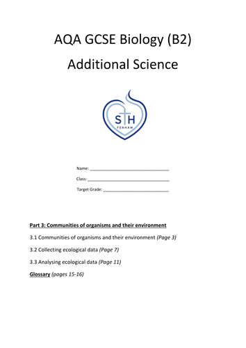 AQA Additional B2 Workbook Part 3 - Communities of Organisms and their Environment