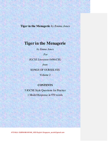 Tiger in the Menagerie by Emma Jones