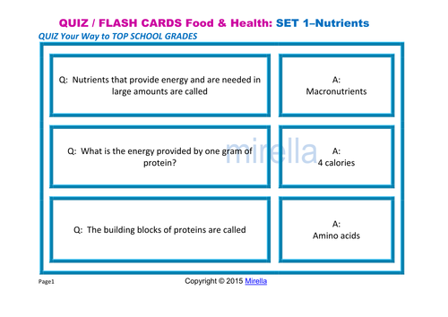 QUIZ / FLASH CARDS  Food & Health: SET 1 – Nutrients 