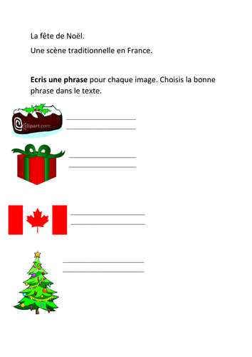 A Christmas scene in French. reading, speaking and writing activities.