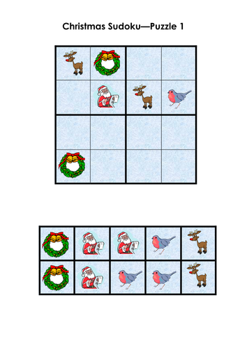30 Christmas 4x4 picture Sudoku puzzles