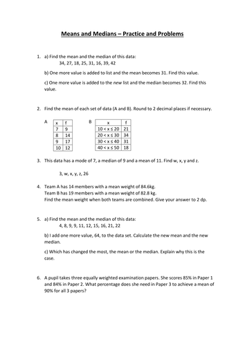 Mean & Median - Problems and Practice