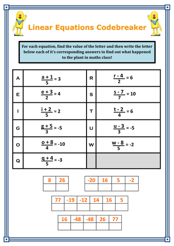Two Step Equations (Fractions) Codebreaker