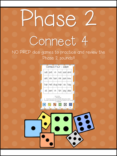 Phase 2 Phonics Connect 4 - NO PREP! Dice Games! Center! Letters and Sounds! 