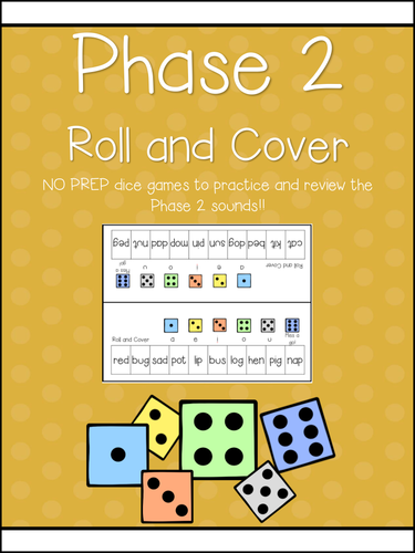 Phase 2 Phonics Roll & Cover Activity - NO PREP! 6 game boards! Letters and Sounds!