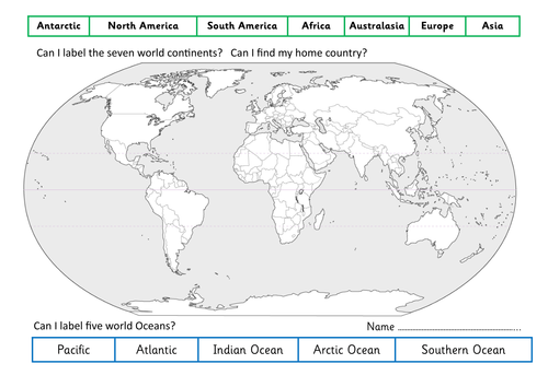 Printables Continents And Oceans Of The World Worksheet continents and oceans of the world worksheet davezan