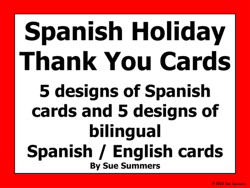 Holiday Thank You Cards - Spanish and Bilingual 5 Designs of Each