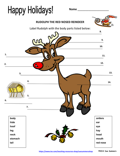 Christmas Reindeer Label Rudolph with Animal Body Parts