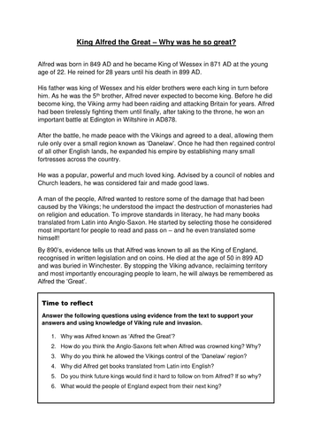 Alfred the Great and The Battle of Edington Worksheet Pack KS2