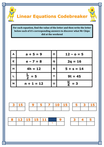 One Step Linear Equations Codebreaker