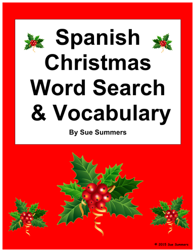 Spanish Christmas Word Search Worksheet and Vocabulary