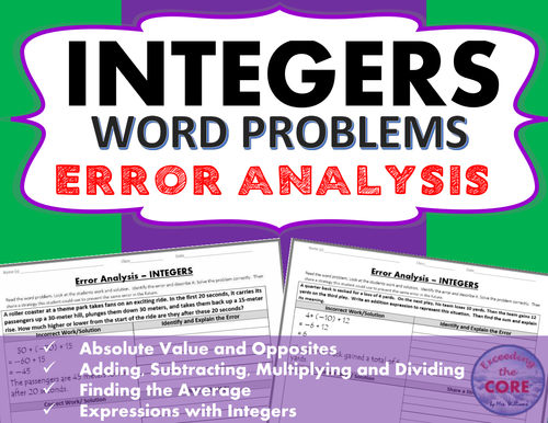 INTEGERS Word Problems - Error Analysis (Find the Error)