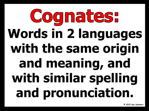 Spanish Cognates Classroom Signs 2 Designs FREE