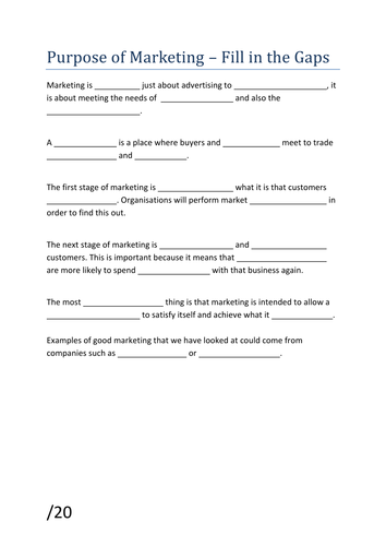 AQA AS Business - Purpose of Marketing