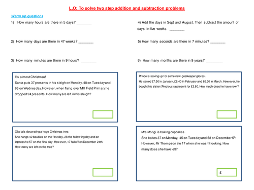 Two step written problems - addition and subtraction