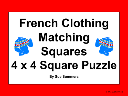 French Clothing 4 x 4 Matching Squares Puzzle