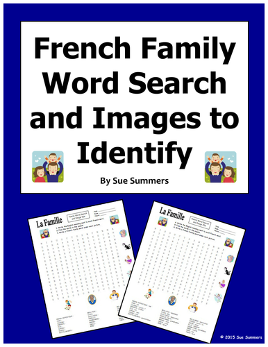 French Family and Pets Word Search Puzzle, Image IDs, and images to identify.