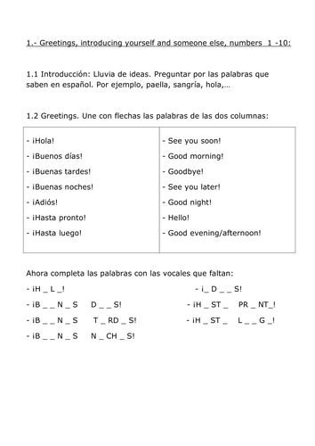 Greetings, introducing yourself and numbers 