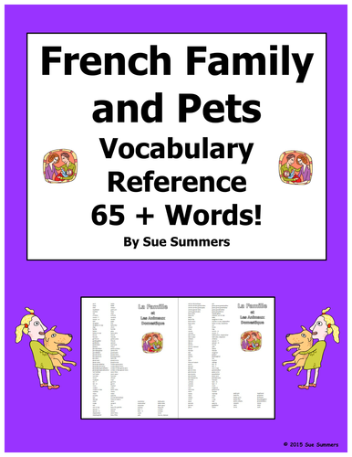 French Family and Pets Vocabulary Reference - 65 + Words!